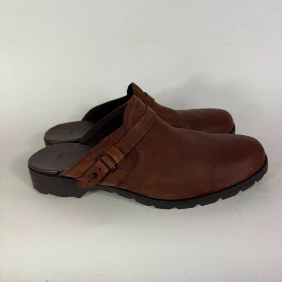 Teva Clogs Women's 8.5 Brown Leather Waterproof Slip-On Block Heel Round Toe - Picture 2 of 10